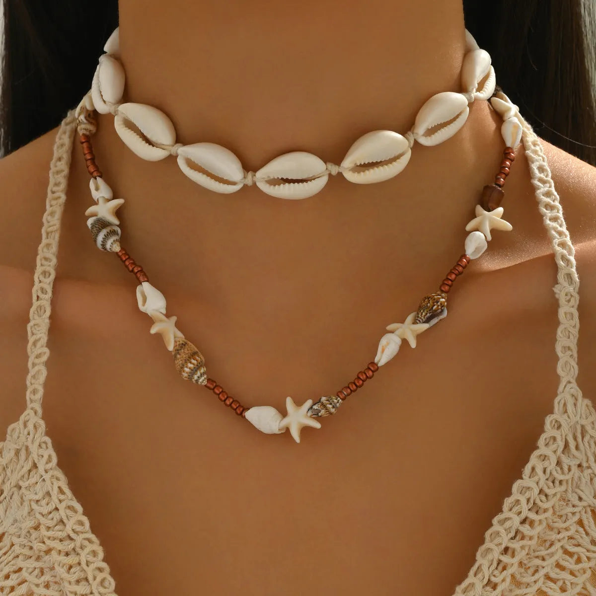 Handmade geometric shell pendant necklace on regular chain in colour X1900
