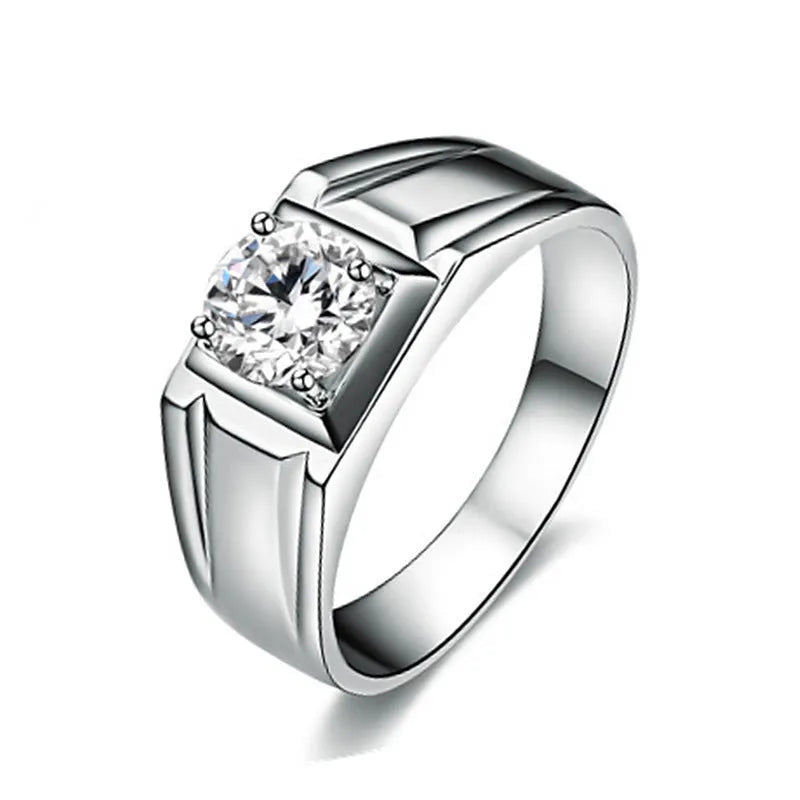 Men's large square diamond ring in copper with adjustable opening, shown in gold and platinum colours.