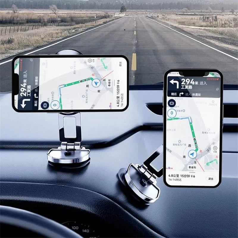 Zinc alloy folding magnetic car phone bracket on dashboard with 360 rotation, black colour, 65x20x36mm