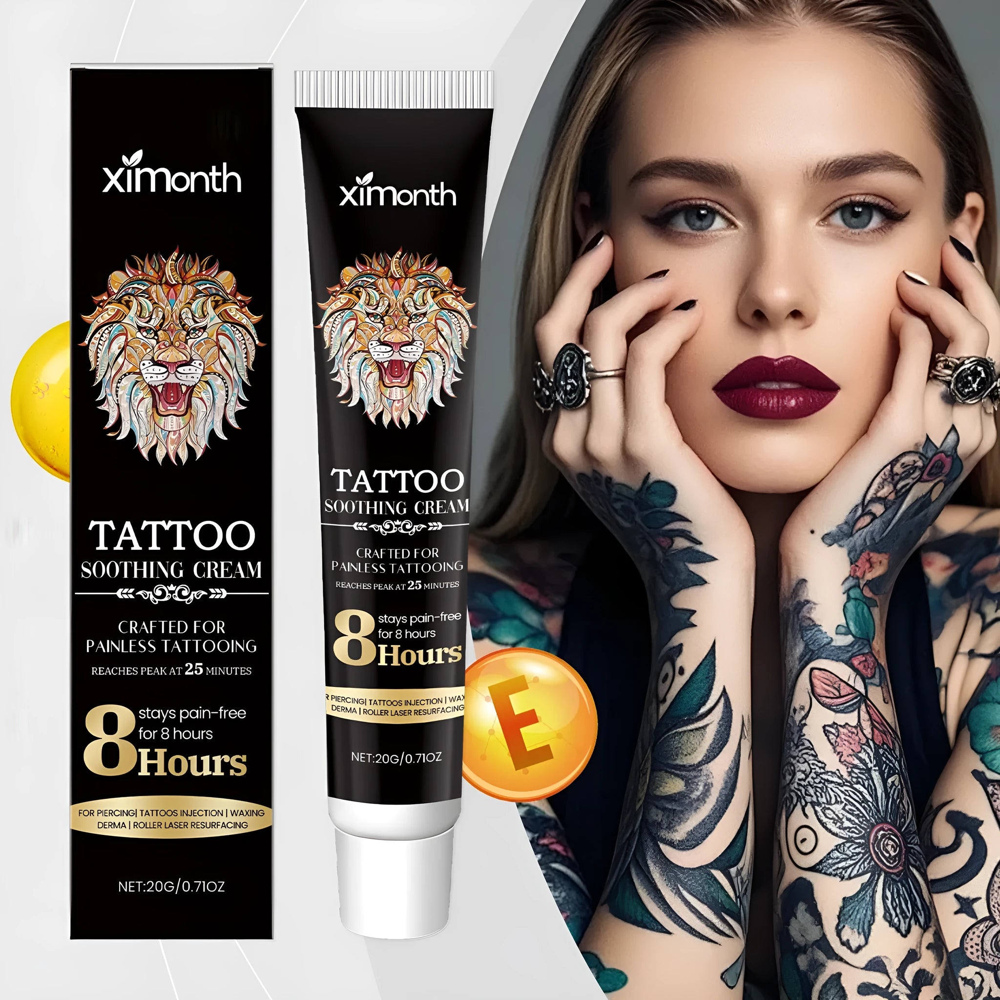 20g tube of tattoo soothing neck cream with mint leaf and tea tree oil for post-tattoo care