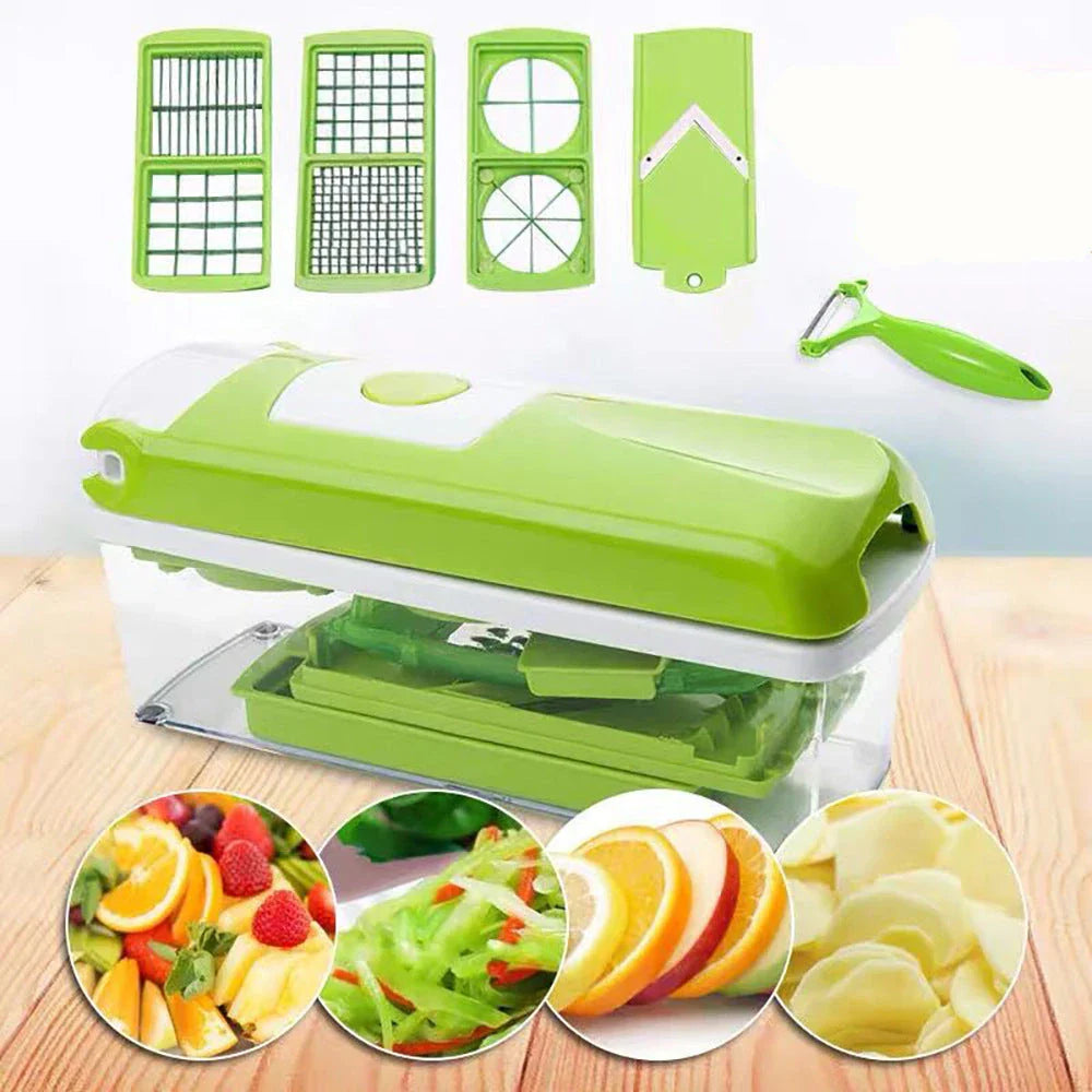 Premium 12-Piece Multifunctional Vegetable Chopper Set with Stainless Steel Blades and ABS Body