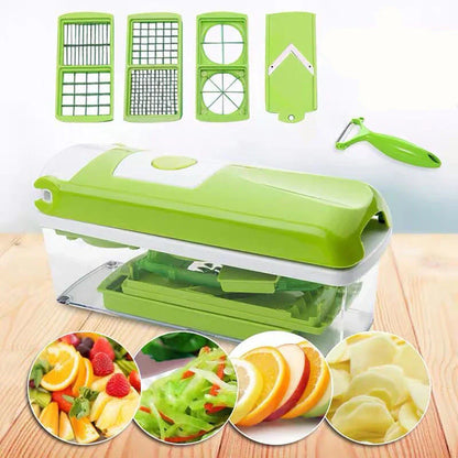 Premium 12-Piece Multifunctional Vegetable Chopper Set with Stainless Steel Blades and ABS Body