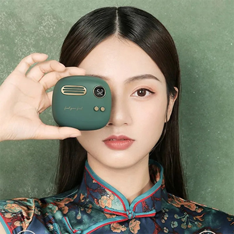 2-in-1 retro hand warmer and 5000mAh power bank in purple with digital display