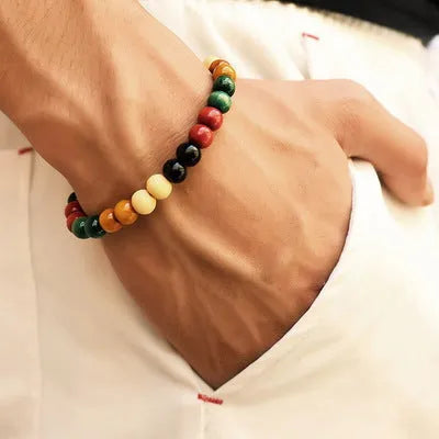 Natural stone beaded bracelet with lava stones for essential oils on wrist