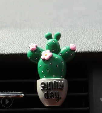 Car air freshener vent clip with cute cat cactus ornament for air conditioning outlet