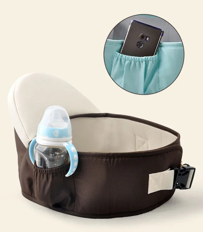 Baby sling waist seat with anti-sliding slope and 15mm shock absorption cushion in blue colour