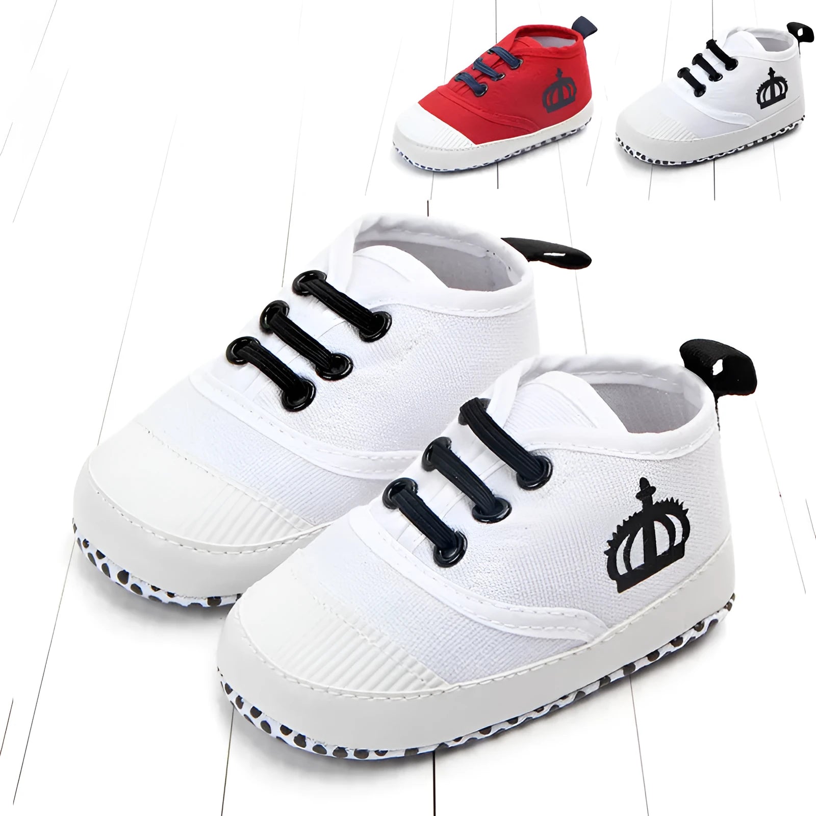 Red and white cotton canvas baby shoes with elastic band for toddlers