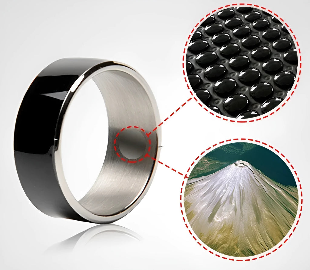 R3F Smart Ring NFC in glazed black enamel finish for contactless payments and digital business card sharing