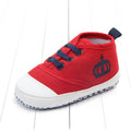 Red and white cotton canvas baby shoes with elastic band for toddlers