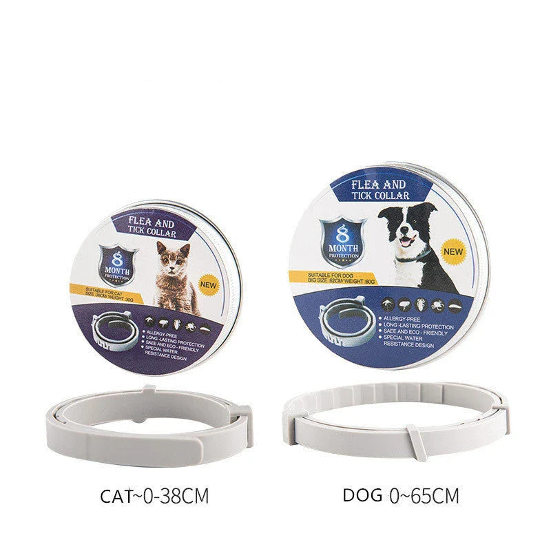 Adjustable insect repellent collar for cats and dogs, made with natural plant-based ingredients to provide up to 8 months of pest protection