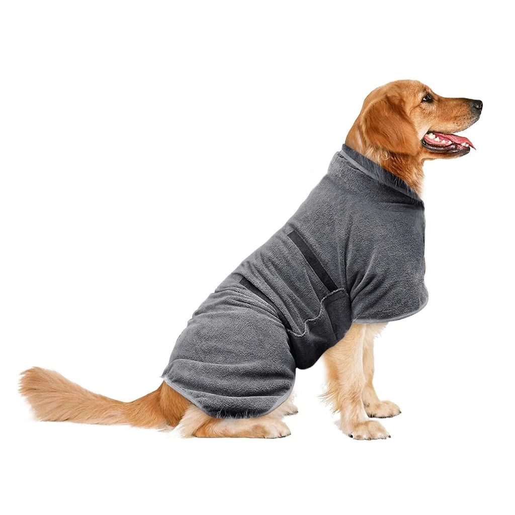 Grey nylon pet drying towel for dogs and cats laid flat, showing orange trim edge.