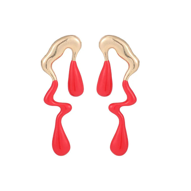 Liquid irregular geometric water drop ear studs in gold, zinc alloy with electroplated finish