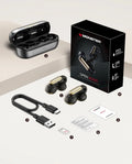 AC601 ear-mounted Bluetooth bone conduction headset in beige, black or purple with Type-C cable