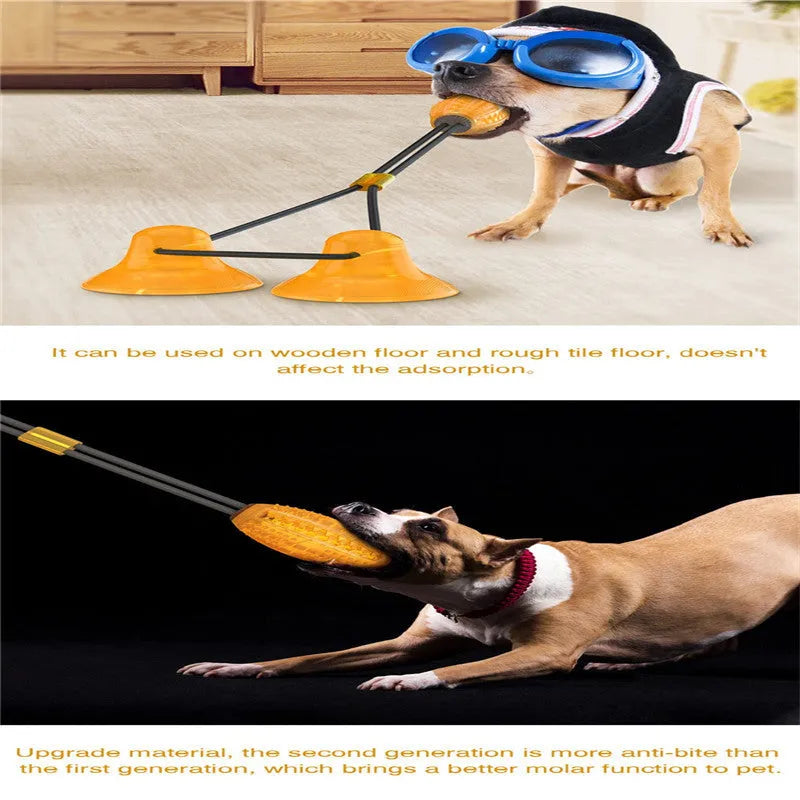 Yellow dog rubber toy set with suction cup for dental calculus removal