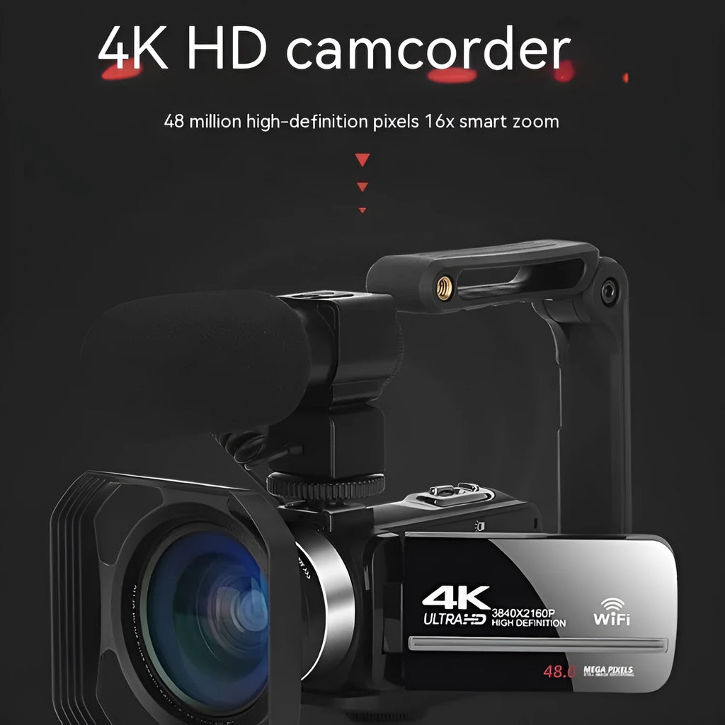 Black WIFI digital HD night vision camera with 3 inch screen showing dimensions 126x57x58mm