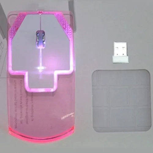 Ultra-thin transparent 2.4GHz wireless optical luminous mouse with USB receiver for laptop or PC