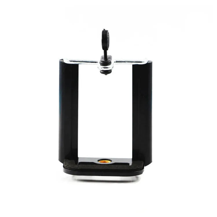 Black plastic U clip mobile phone holder for mounting smartphones to hoses and poles
