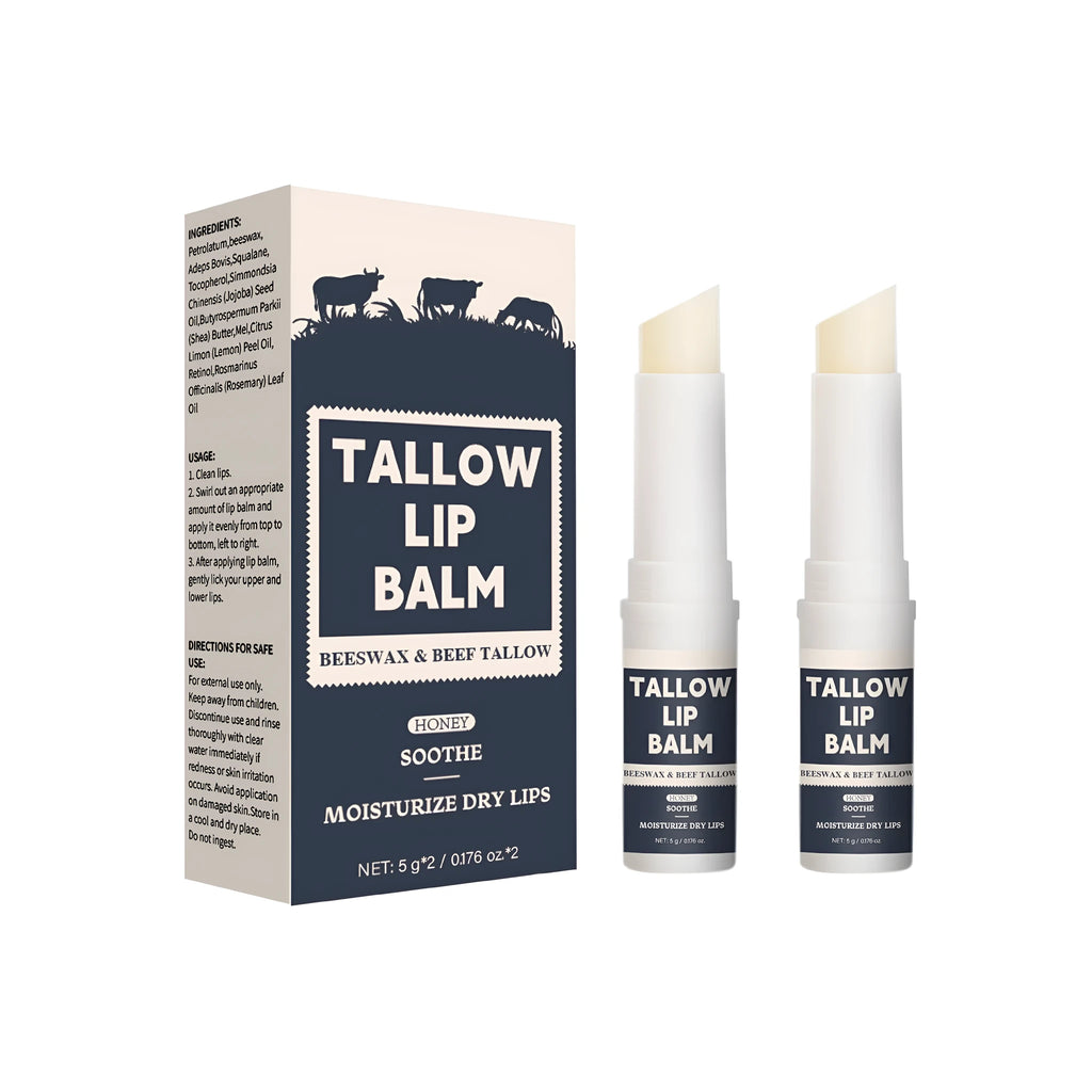 Two light grain soft full lips beef fat lip balm sticks for dry lips, suitable for whole family use