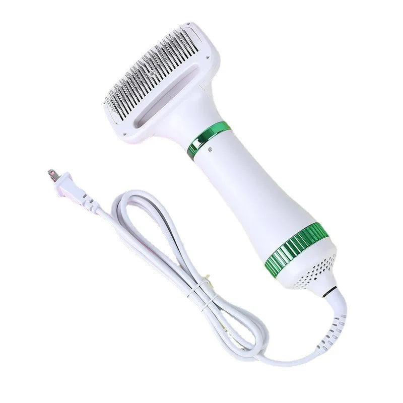 Second generation pet hair dryer with integrated comb in platinum or white/green colour options