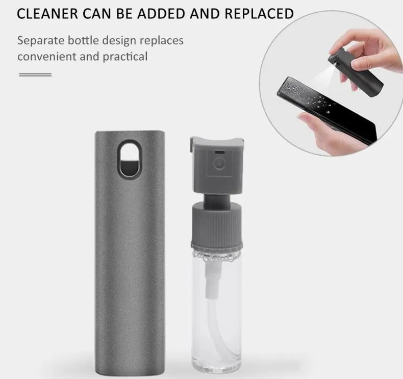 2 in 1 screen cleaner kit with microfiber cloth in pink and gray for phone and computer screens