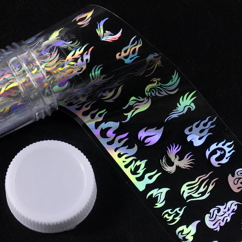 Roll of starry sky nail stickers 1 metre length 4 cm width in plastic bottle packaging with black star pattern