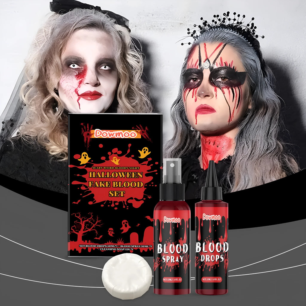 Washable simulation fake blood 3-piece horror makeup set with drops, spray and soap