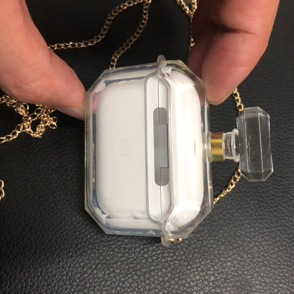 White silicone perfume bottle design case for Apple AirPods Pro and AirPods 2/3 charging box.