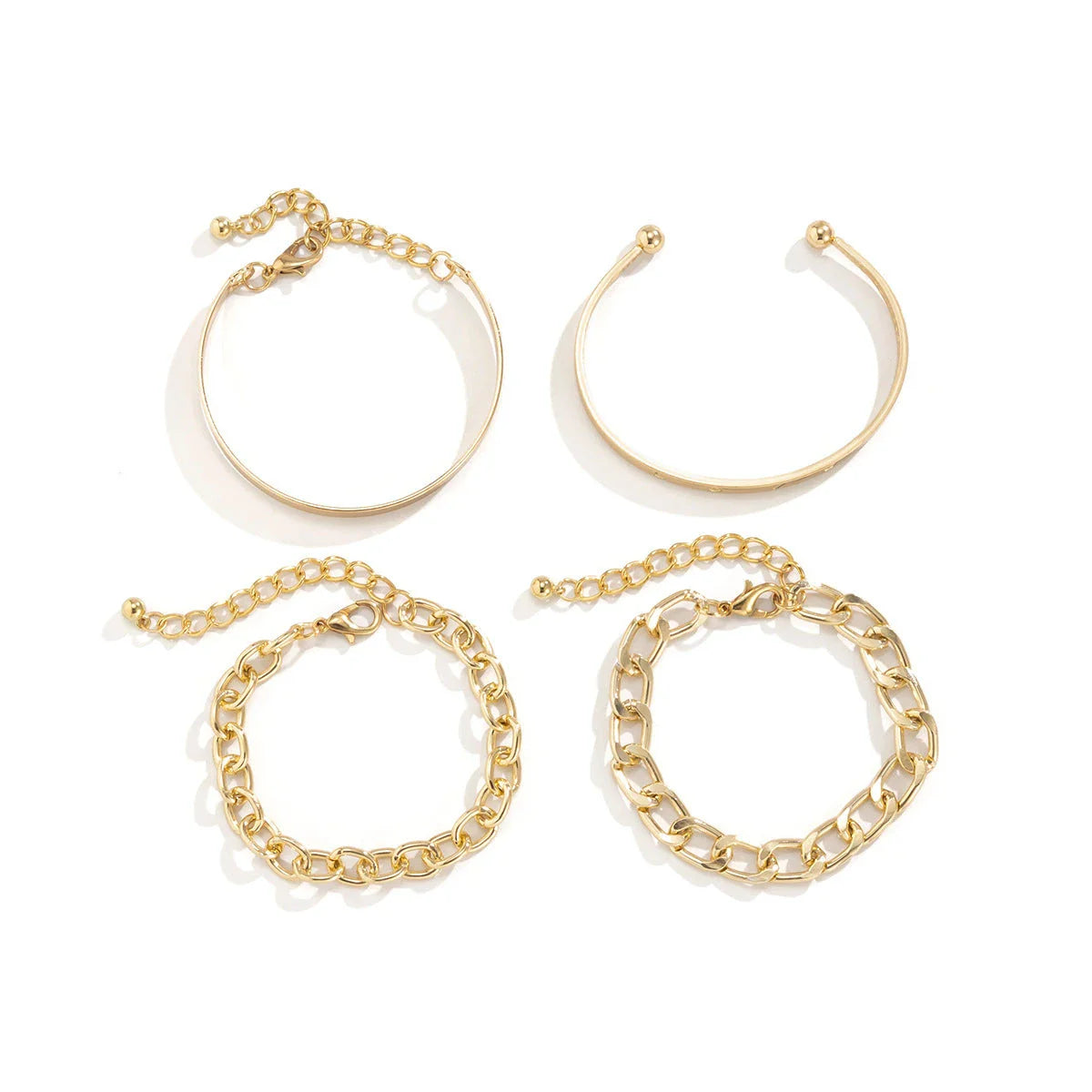 C-Shaped Hollow Chain Bracelet Set in gold and silver colors, showcasing a modern and elegant design