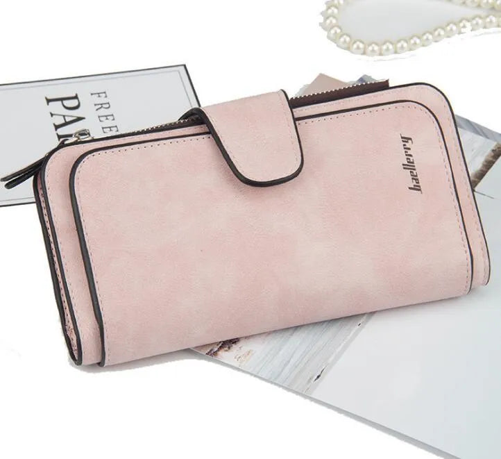 Women's PU zip wallet in Black, Blue, Brown, Dark Blue, Dark Grey, Dark Red, Light Grey, Pink and Rose Red with zipper closure