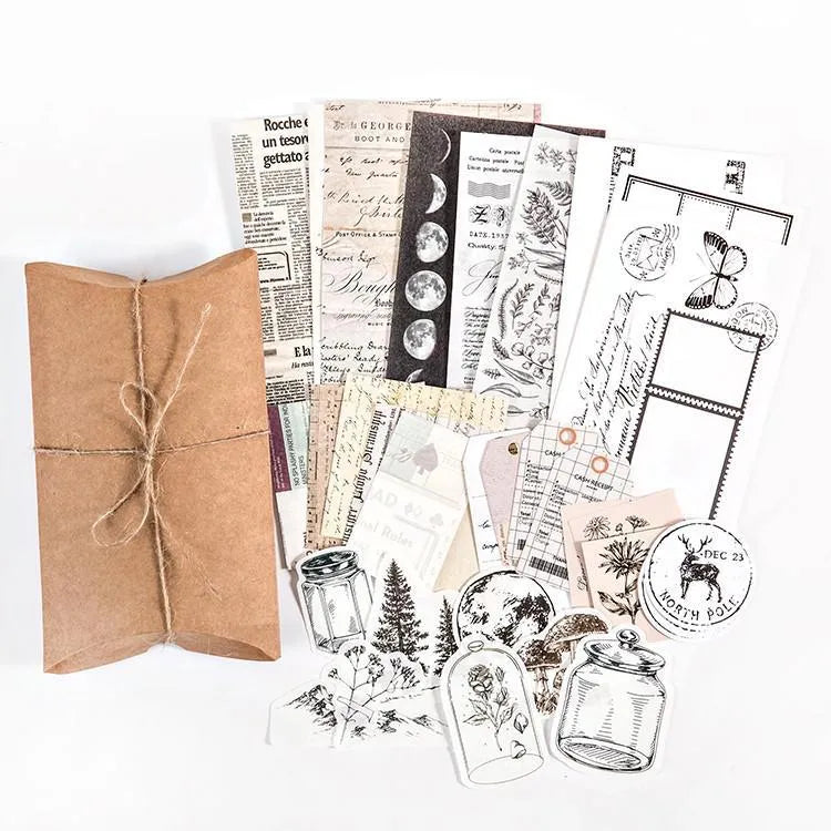 Retro room hand account material set with 6 styles 30 patterns and DIY pillow box packaging