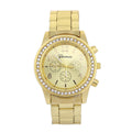 Geneva men's diamond alloy quartz watch with gold set style and three eye subdials