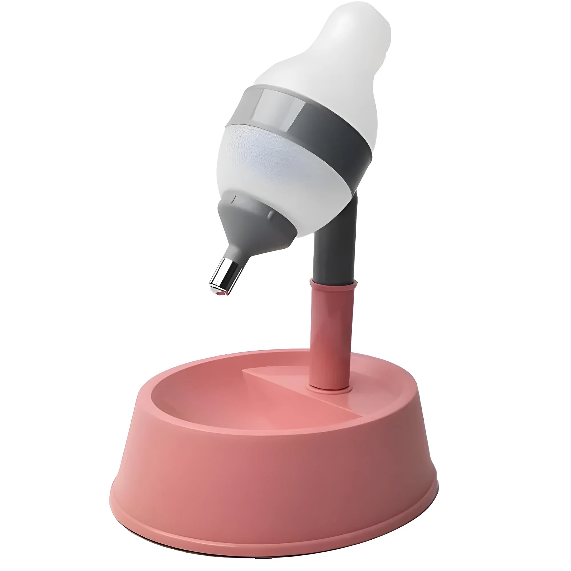 Green adjustable standing water dispenser for pets with a detachable pole and separate bowl.