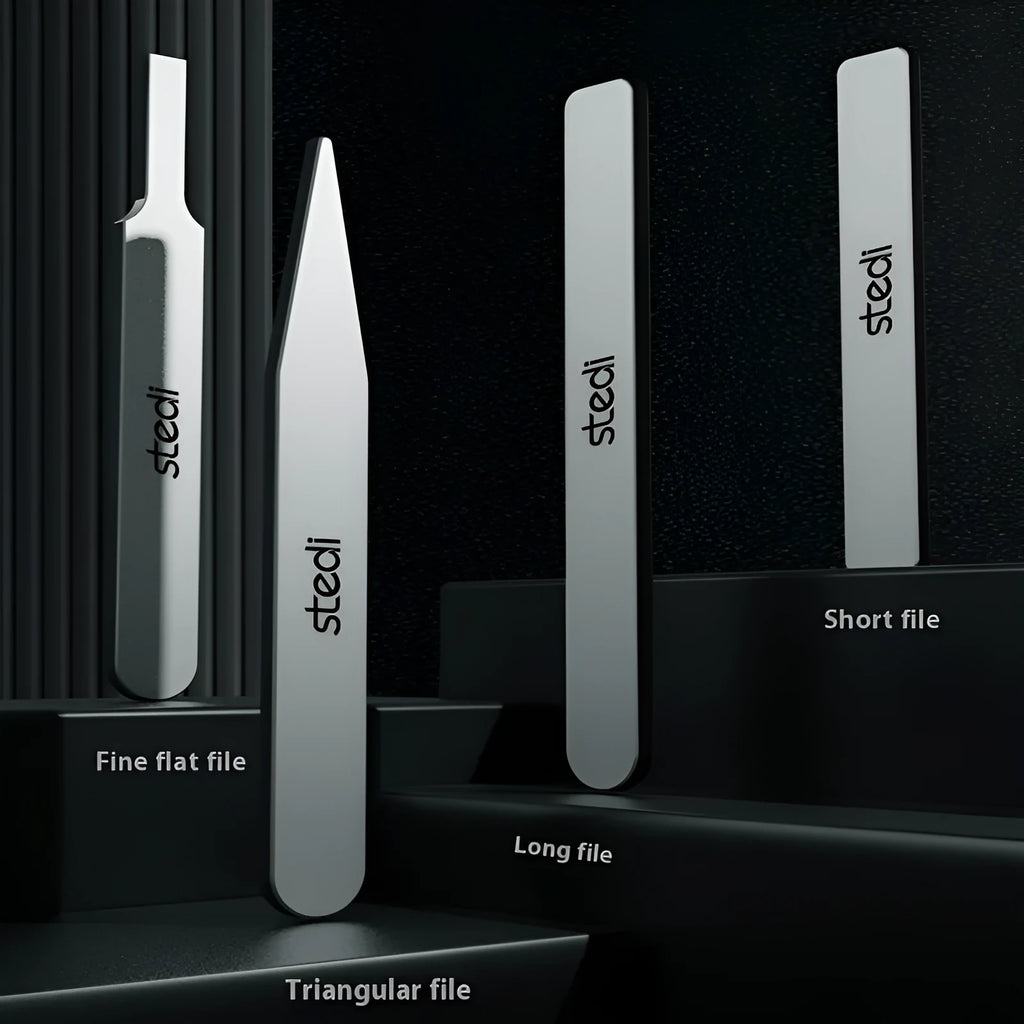 MS series glass file polishing tool set with fine, triangular, long, and short files