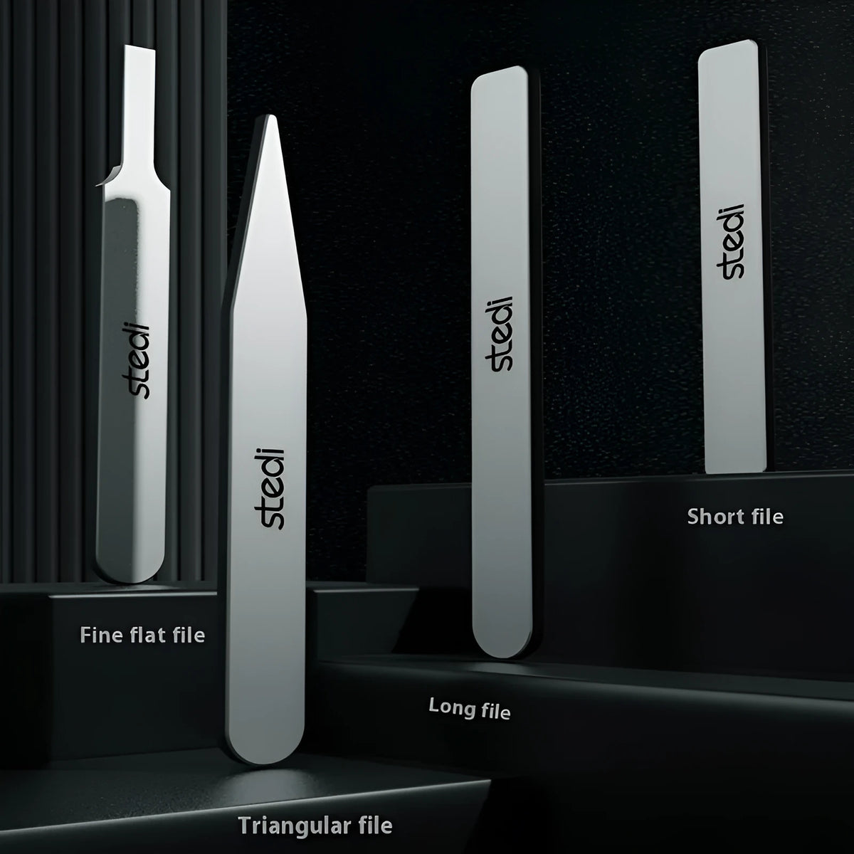 MS series glass file polishing tool set with fine, triangular, long, and short files