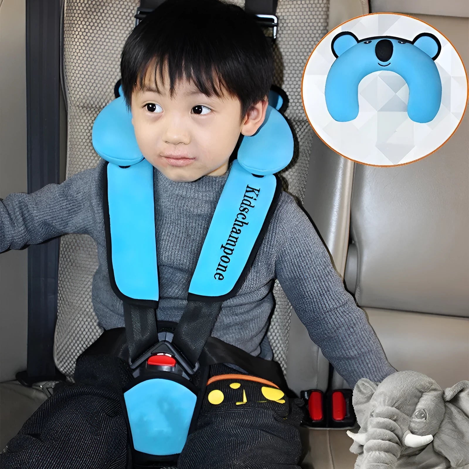 Portable child car seat belt retainer cushion for children 12-36kg in polyester fabric