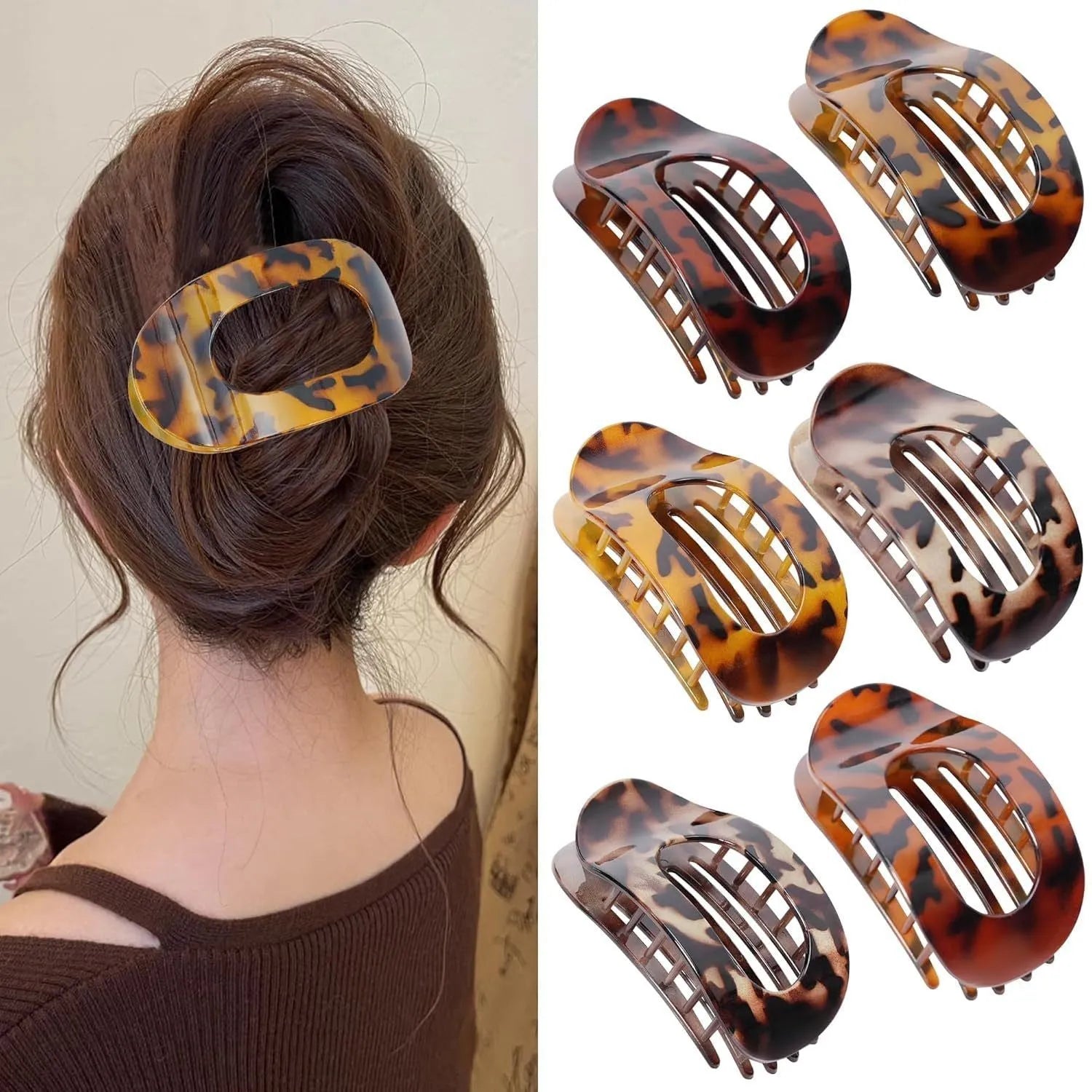 Six nude rose red plastic hair clips with quadrilateral shape and frosted grip surface