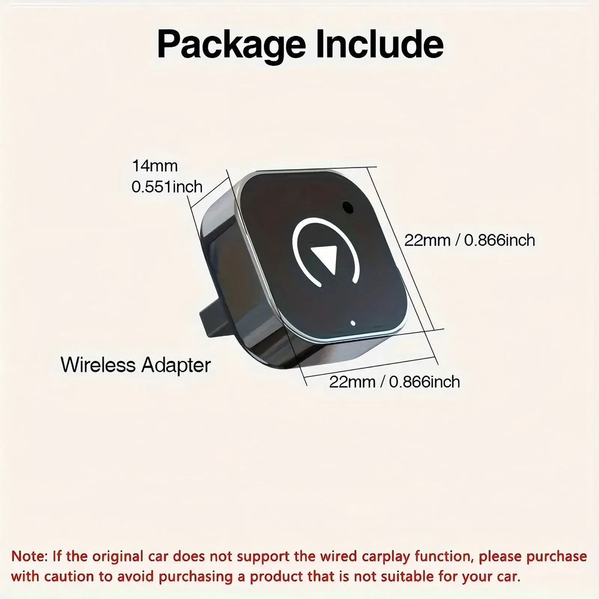 Black wired to wireless CarPlay box with USB interface made of ABS and PC materials