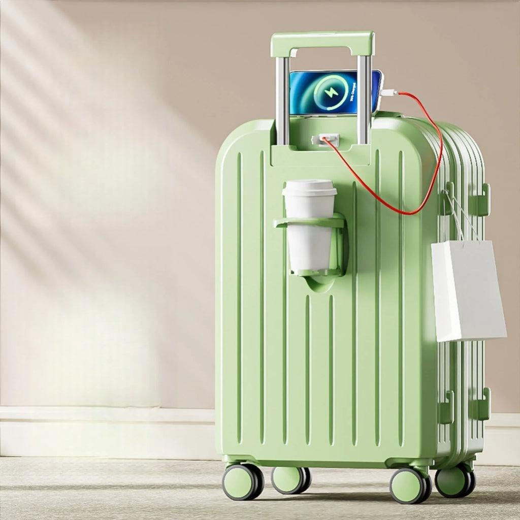 Small lightweight ABS PC striped suitcase with universal wheels, hard-shell trolley case in 18 to 28 inch sizes