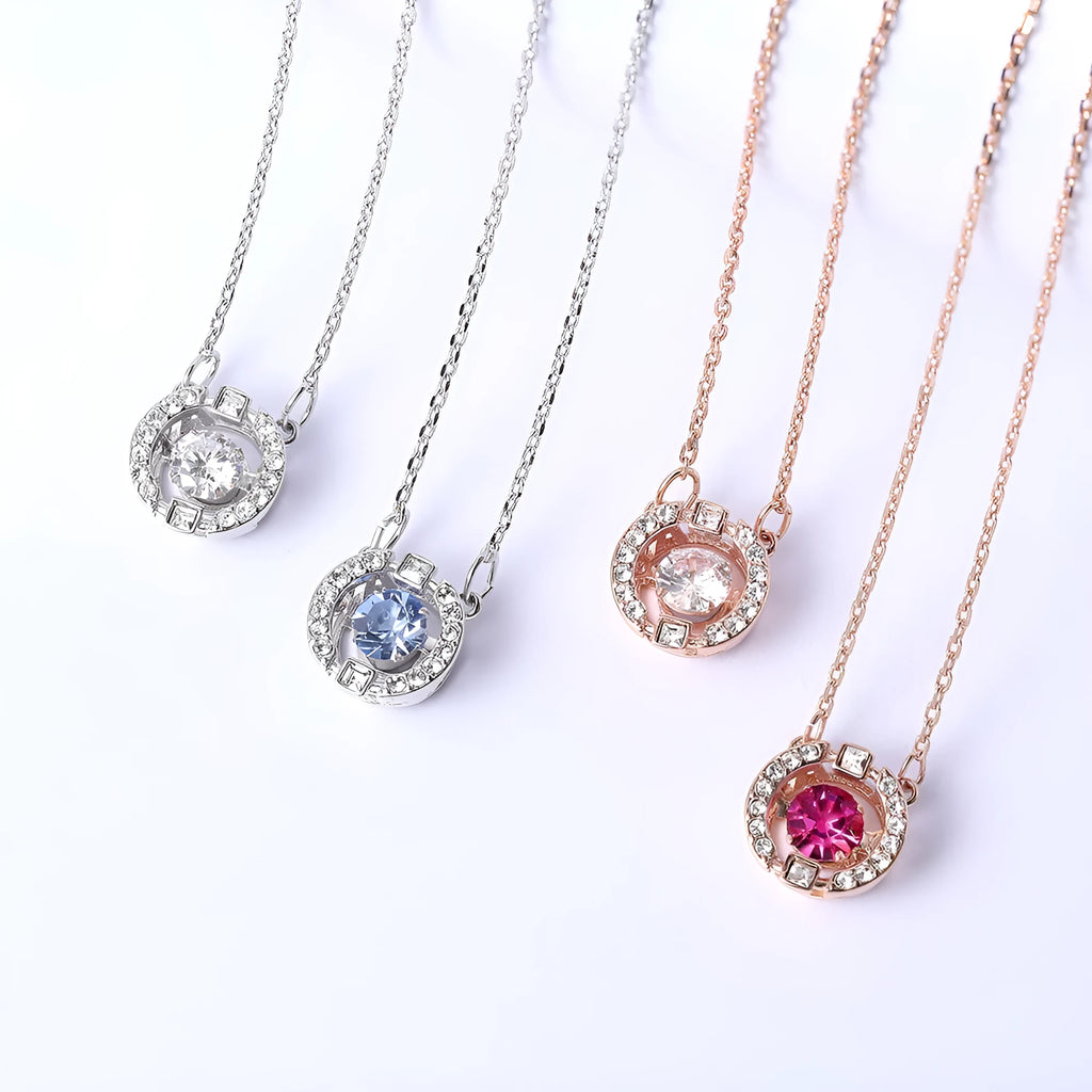 Crown necklace pendant on copper cross chain with rhinestone accents in geometric shape – women's jewellery