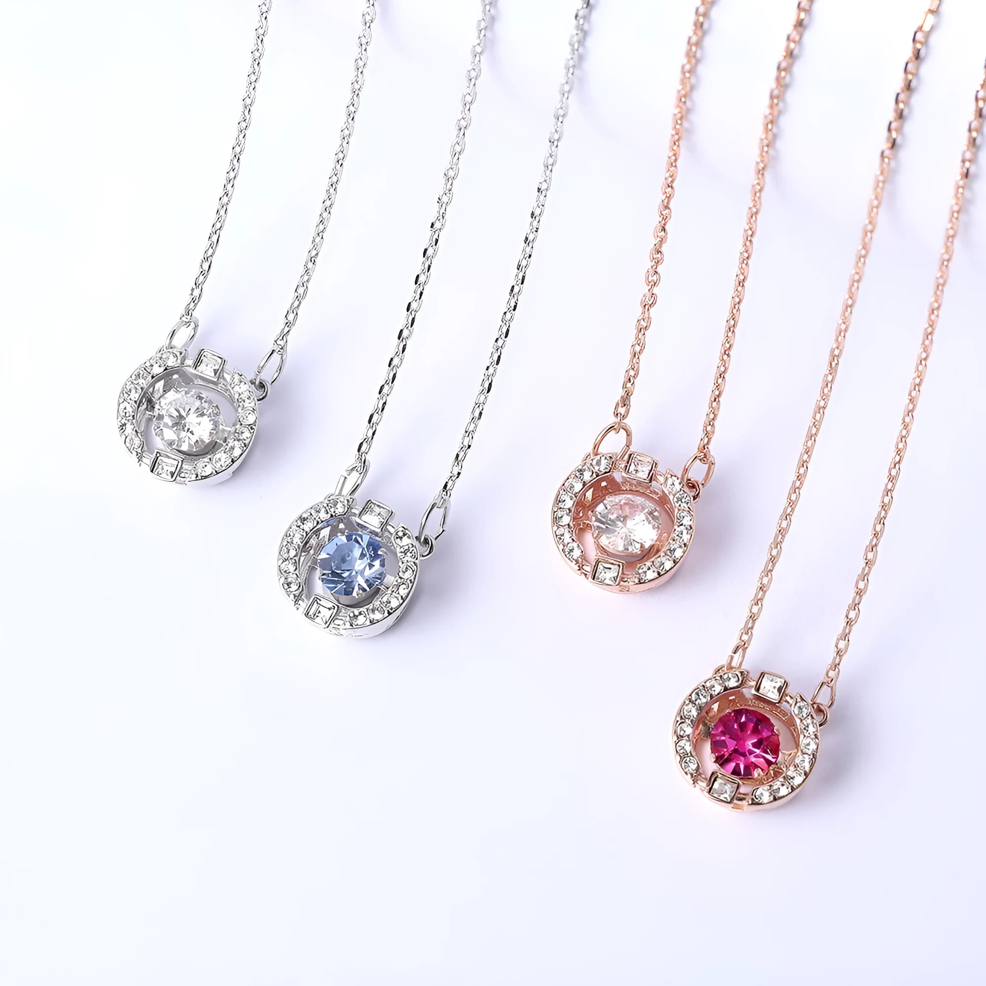 Crown necklace pendant on copper cross chain with rhinestone accents in geometric shape – women's jewellery