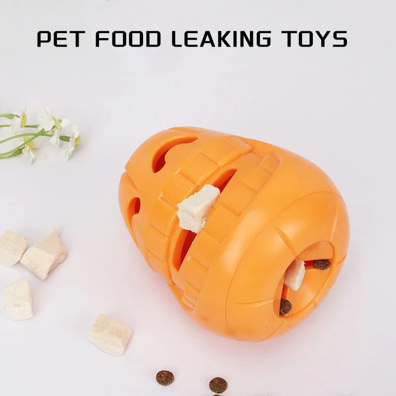 Halloween pumpkin shaped interactive dog chew toy with treat-dispensing funnel