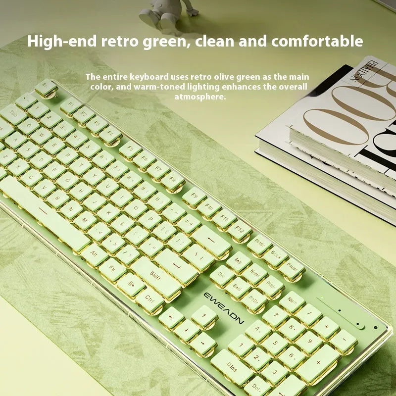 Prewalker V3 wireless keyboard and mouse set in Retro Green colour on a desk