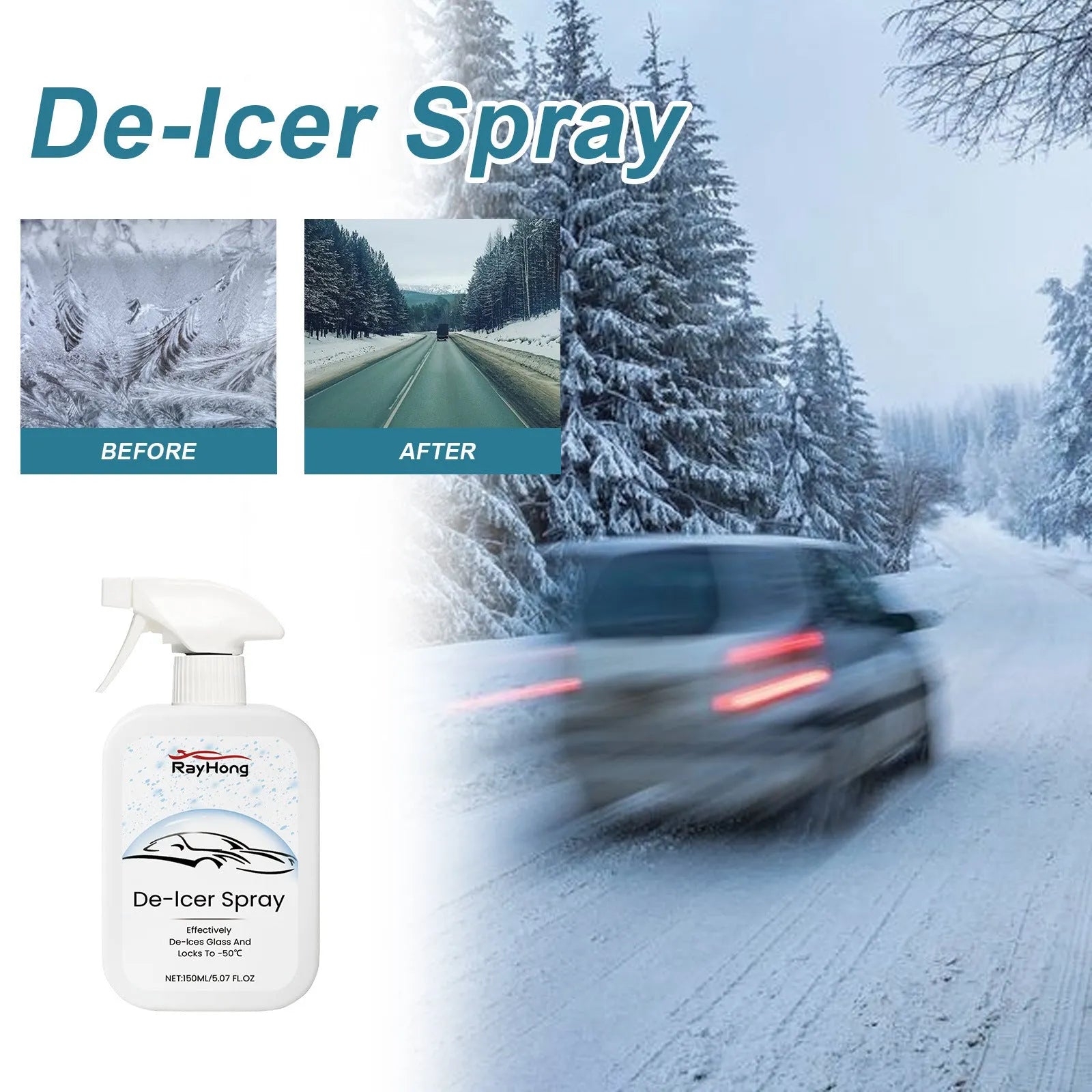 150ml car windscreen defrost spray bottle for winter ice melting and snow removal
