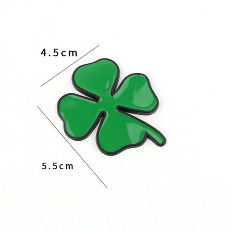 Green silver edge large zinc alloy four-leaf clover car body sticker on a car panel