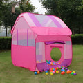 Large blue children's play tent with roll-up curtain in garden setting