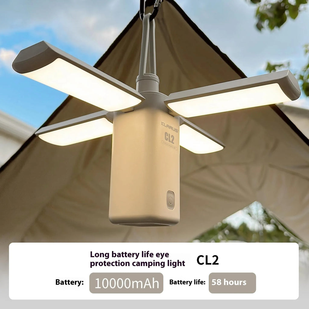 Outdoor rechargeable campsite LED lamp in white or green with USB charging cable