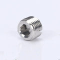 Stainless steel hexagon pipe plug for 3/8-inch bulkhead connections.