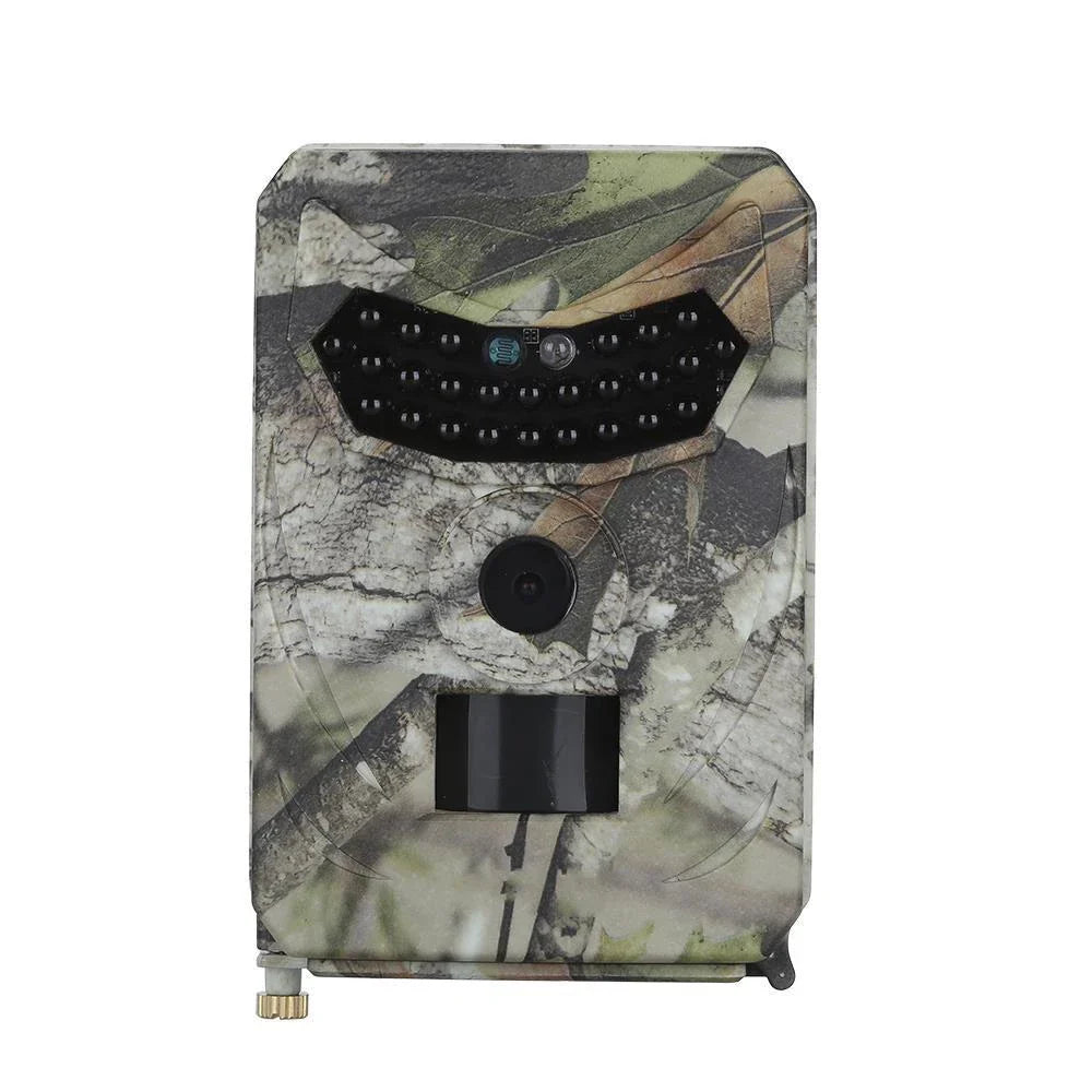 A 12MP 1080P trail camera with infrared night vision for capturing wildlife in the outdoors.