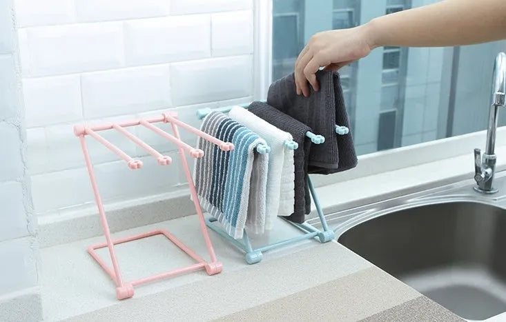 Foldable plastic dishcloth shelf in Nordic style colours with punch-free installation for kitchen organisation