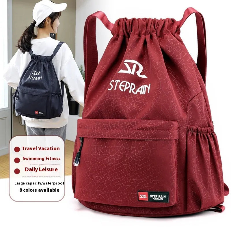Lightweight Oxford cloth drawstring backpack in solid colour with water pillow shoulder straps